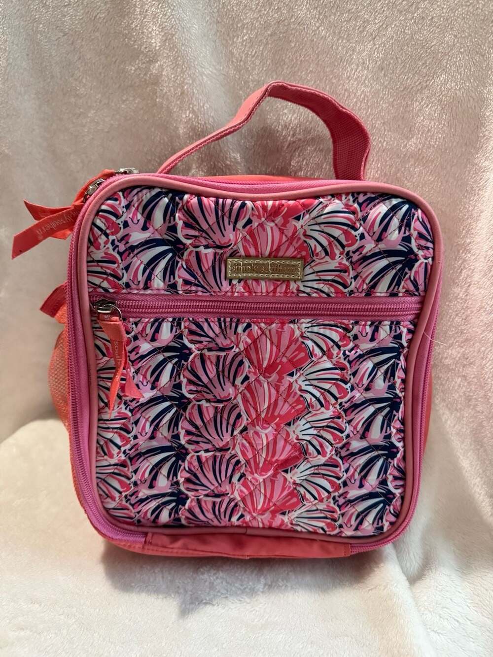 Simply Southern Pink Quilted Seashell Shell Pattern Insulated Lunch Box Bag